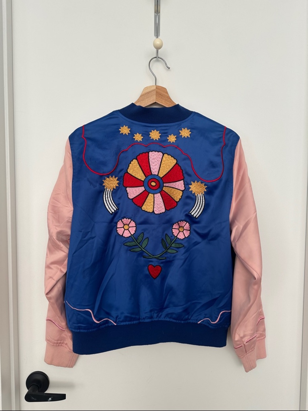 ban.do Embroidered Floral Bomber Jacket in Blue & Pink - Picture 4 of 4